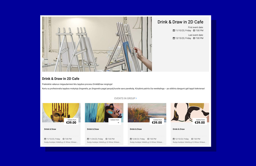 Example of the Paysera Tickets ‘Event Groups’ feature.